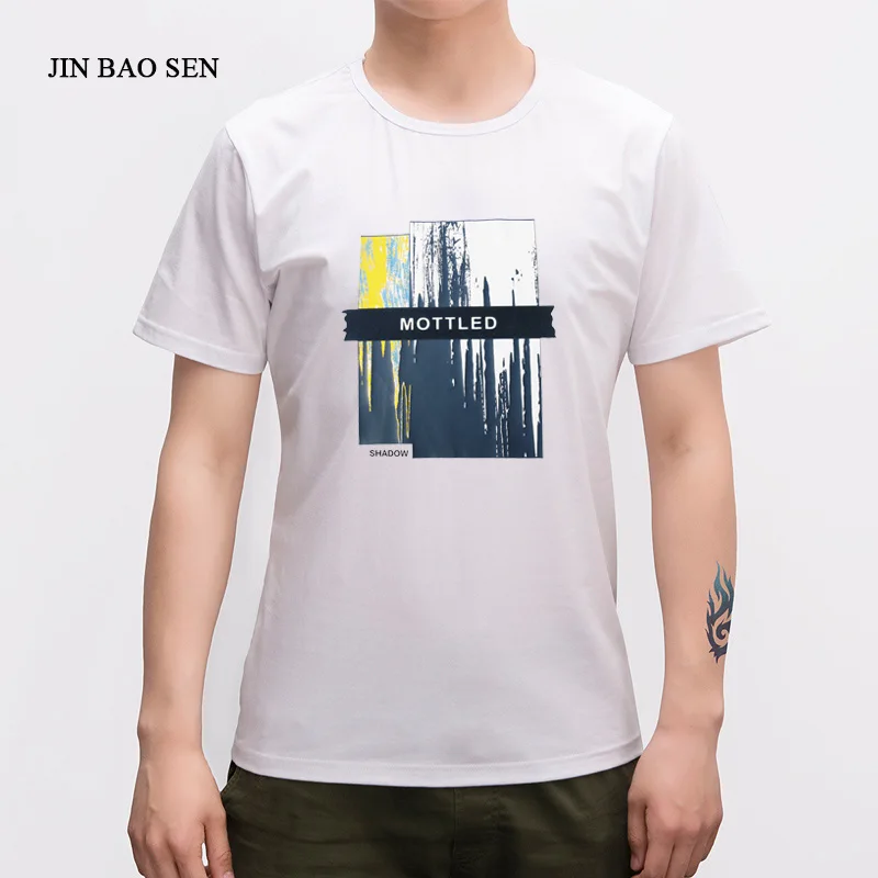 Летние печатных стиль с коротким рукавом Мужская Круглый воротник Свободная