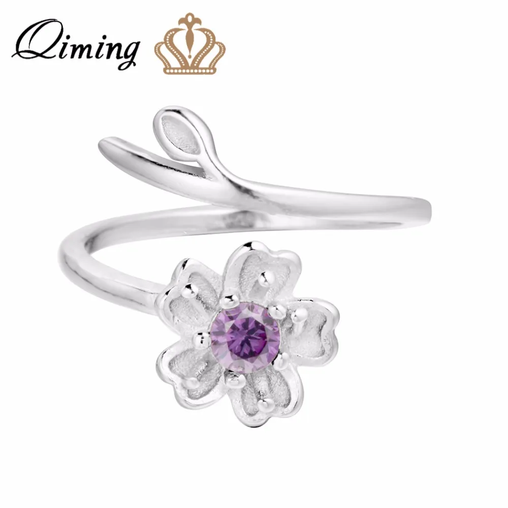 QIMING 2018 красивые элегантные ювелирные изделия фиолетовые кольца с цветами для