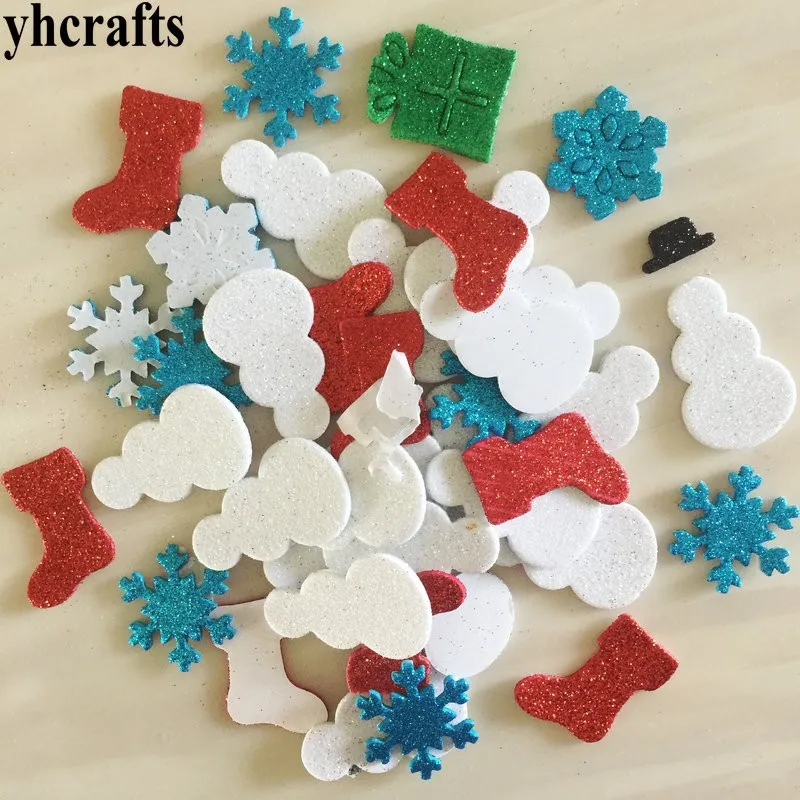 

1bag/LOT,Snowflake snowman stock gift box glitter foam stickers Early learning educational craft diy toys Kids room ornament OEM