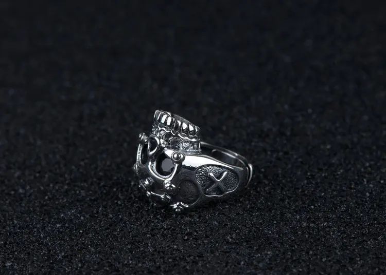 FNJ кольцо с черепом в стиле панк 925 серебро Anillos черный циркон S925 Стерлинговое Серебряные кольца для Для женщин ювелирные изделия регулируемый Размеры bague
