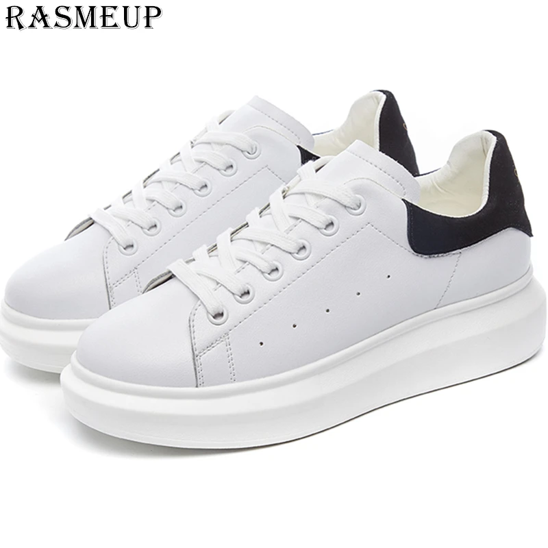 Белые женские кроссовки RASMEUP на платформе 2019 брендовая Весенняя кожаная дышащая
