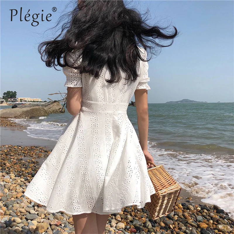 Летнее пляжное платье Plegie для женщин НОВЫЕ шикарные ажурные милые белые мини