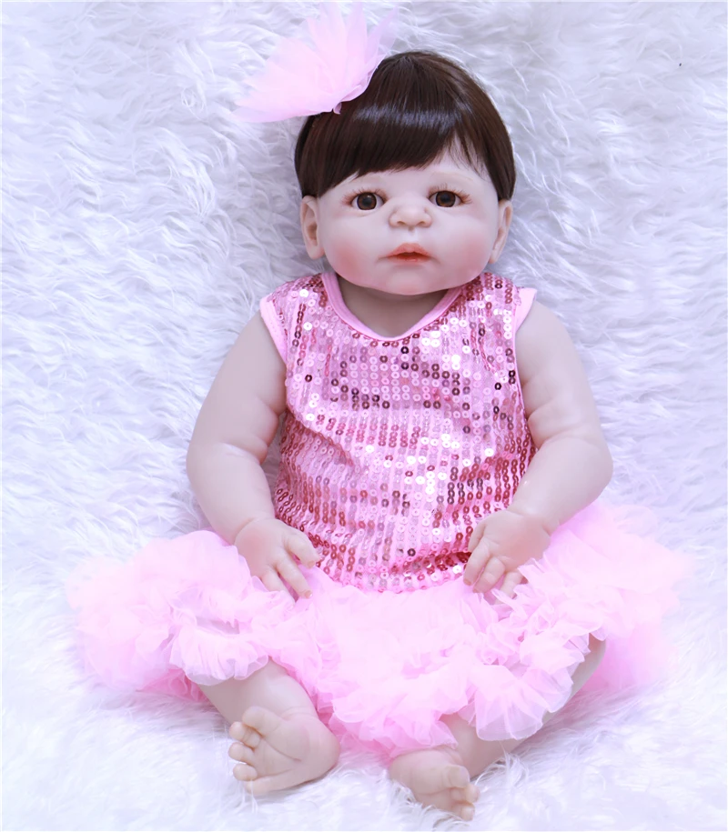

55cm full silicone reborn baby dolls for sale pink shining dress princess girl dolls toys bebe gift reborn menino bonecas