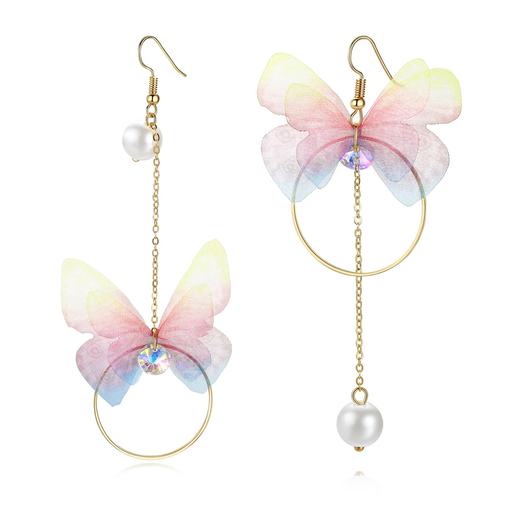 Корейская Ретро Асимметричная бабочка имитация жемчуга Серьги Мода Круглый