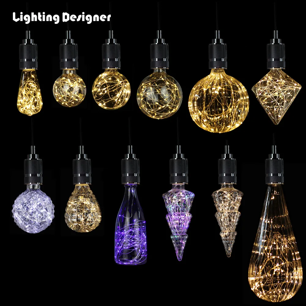 Медная проволока Эдисон лампочка 3 Вт светодиодные мерцающие огни Декор