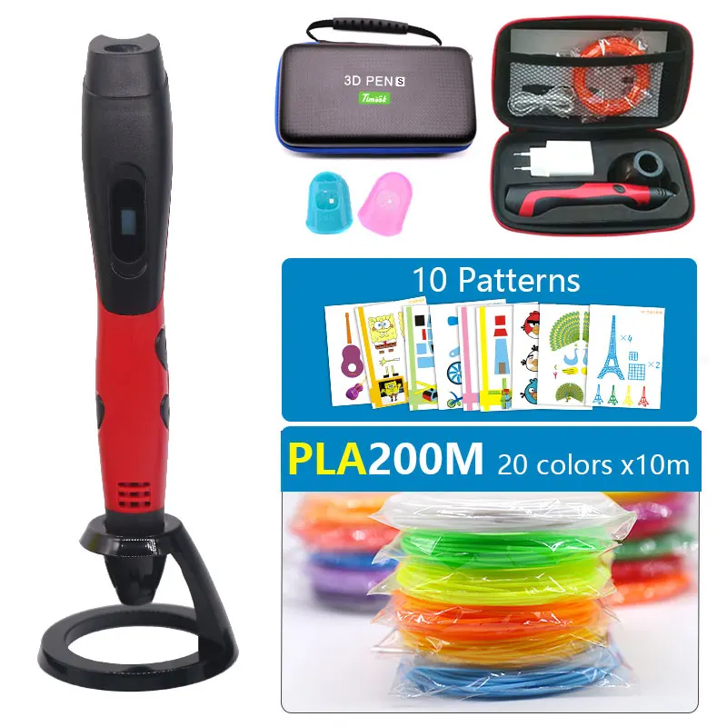 Sell well/3D ручка с PLA нити Дети diy Рисунок пером, 5V 2A usb адаптер переменного тока, oled дисплей креативные образования, можете использовать power bank - Цвет: red pen and 200m