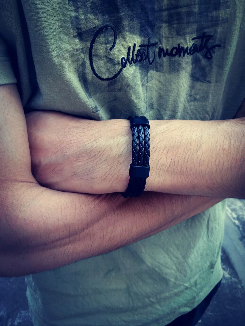 Прямая поставка модный браслет из нержавеющей стали искусственной кожи с тремя