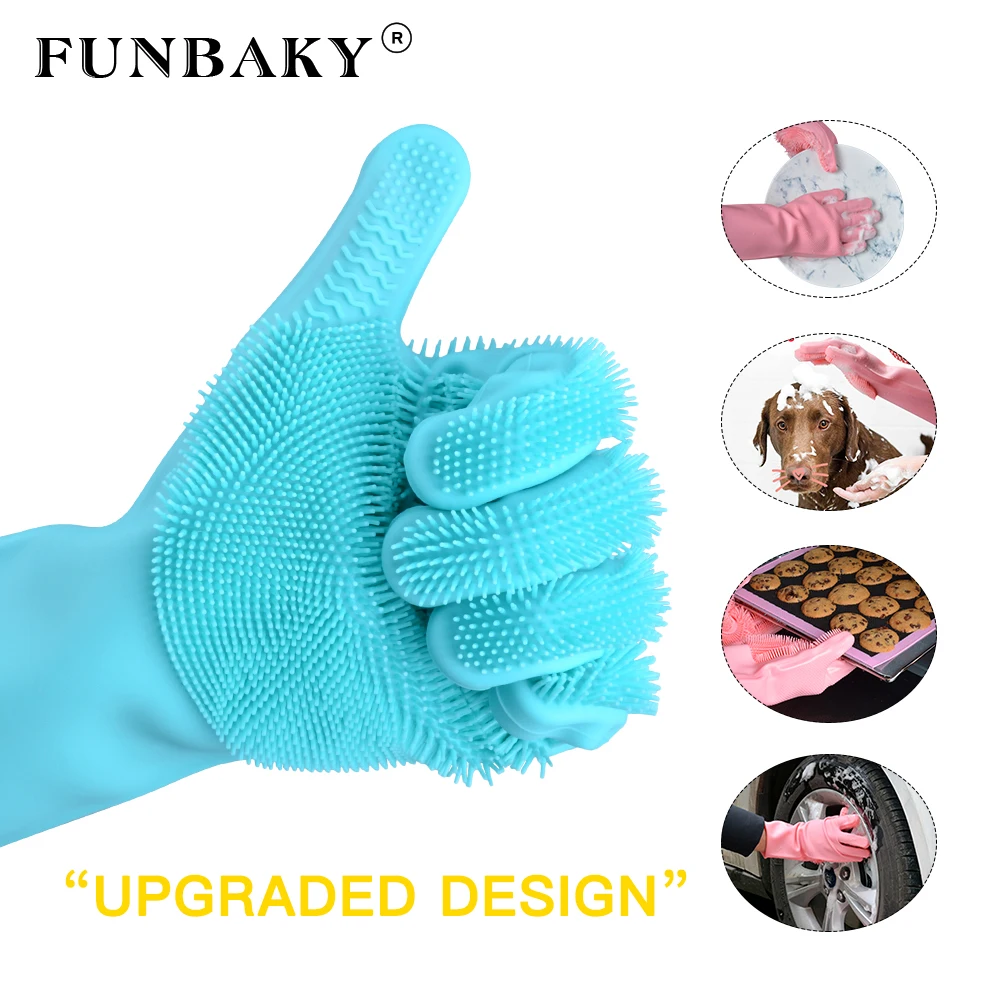 FUNBAKY Новая двухсторонняя силиконовая щетка для мытья посуды чистящие перчатки