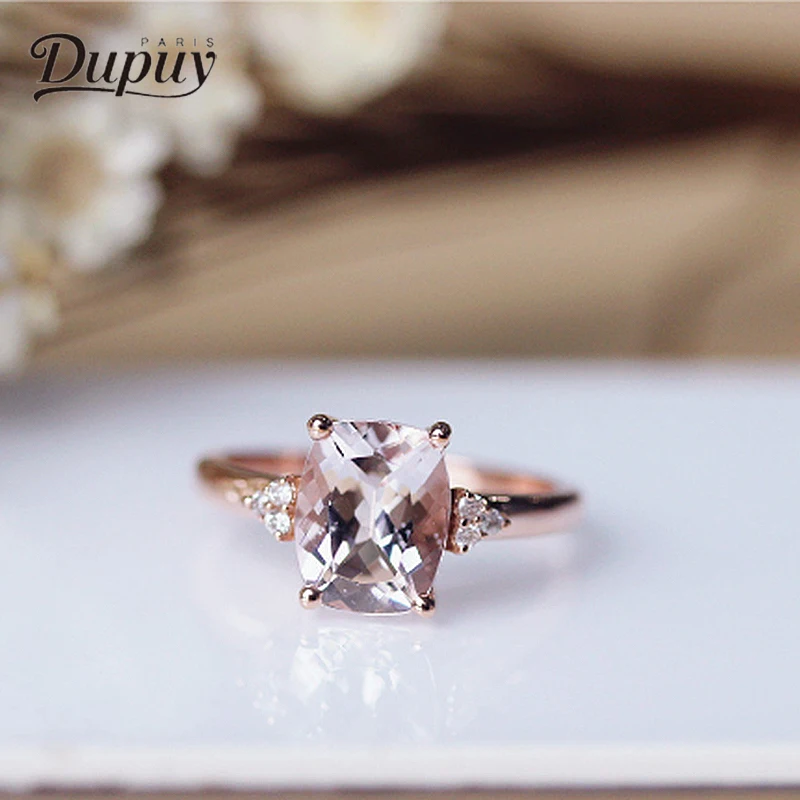 DUPUY Morganite кольца 7*9 мм 1.7ct Подушка резка обручальное кольцо Классические 14k розовое