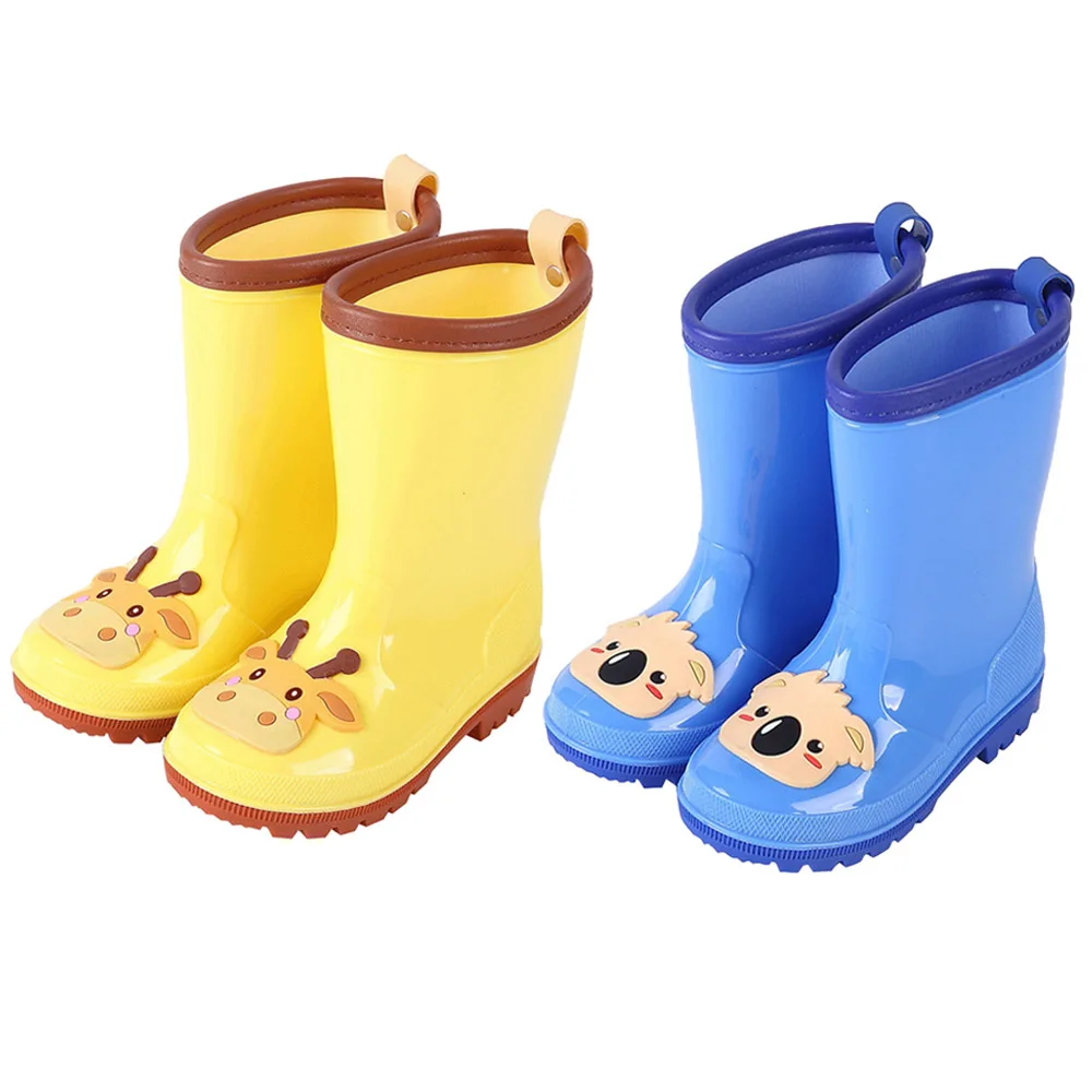 New 2019 Children's Rain Boots Cartoon PVC Waterproof Non-slip Shoes Blueand Yellow |