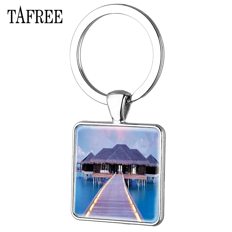TAFREE Maldives декорации брелок морские пляжи картина посеребренные квадратные Брелки