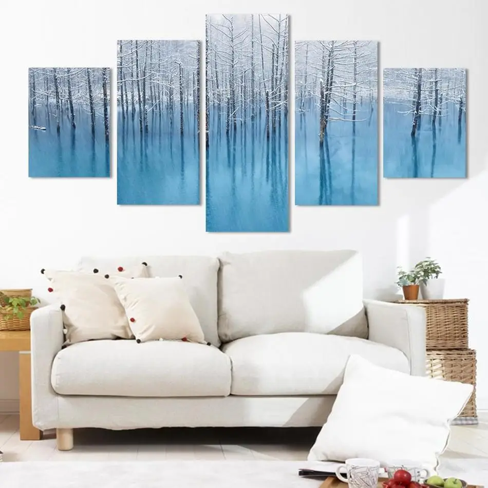 5 шт. абстрактный фон для фотографий с Современная живопись холст Голубое озеро