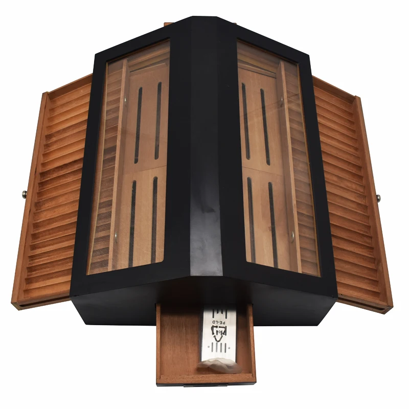 Черный Супер большой запускает сигарный шкафчик тележка HUMIDOR твердой древесины кедр лоток Коробка для Хранения Сигар стеклянный Верхний шкаф-витрина для сигар коробка - Цвет: Черный