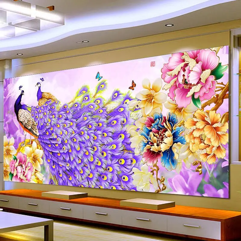 Домашняя красота набор для вышивки бриллиантами, круглая картина из кристаллов, 5D изображение животных павлин, камней, декор стены 30*70.