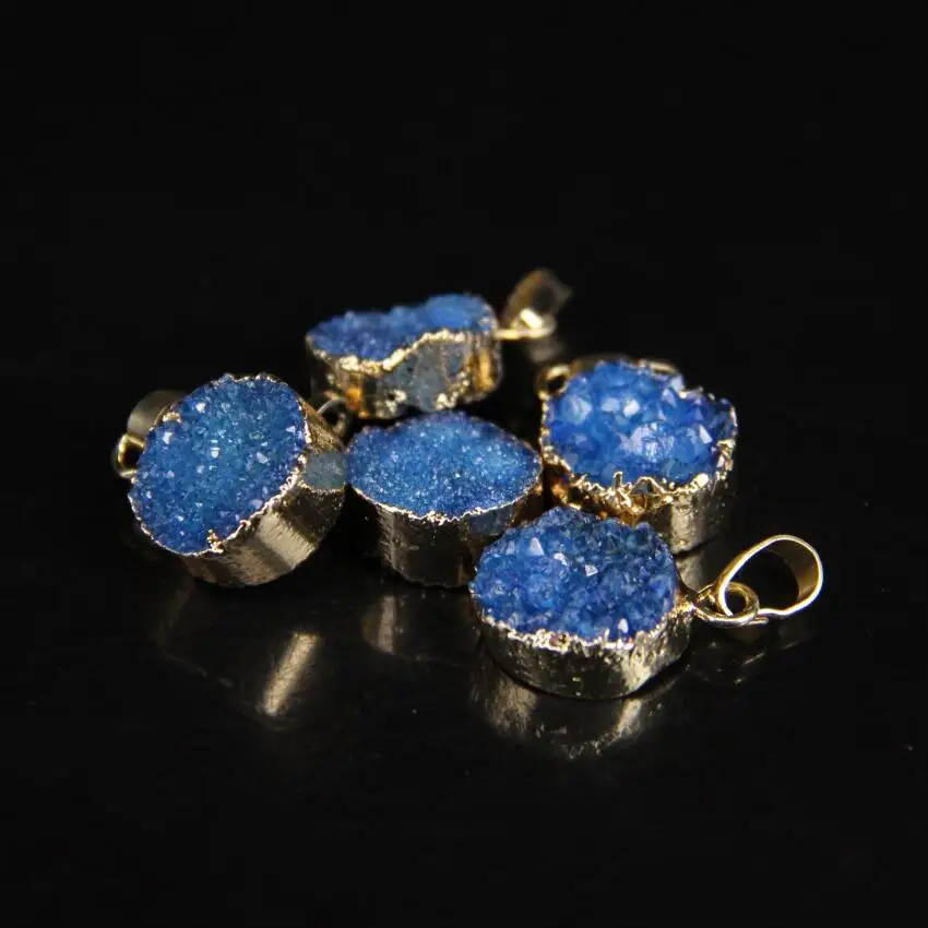 5 шт./лот подвеска из натуральной кварцевой геодовой круглой плиты с золотистыми