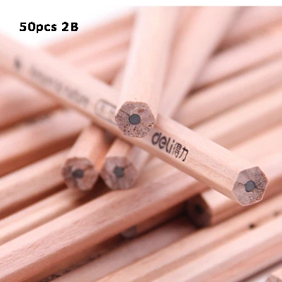 50pcs 2B Hexagon Деревянные карандаши 30 шт. или 50 шт. треугольные HB 2B 2H Детские ученики эскизы канцелярские HB 2B бутилированные шестиугольный карандаш deli - Цвет: 50pcs 2B Hexagon