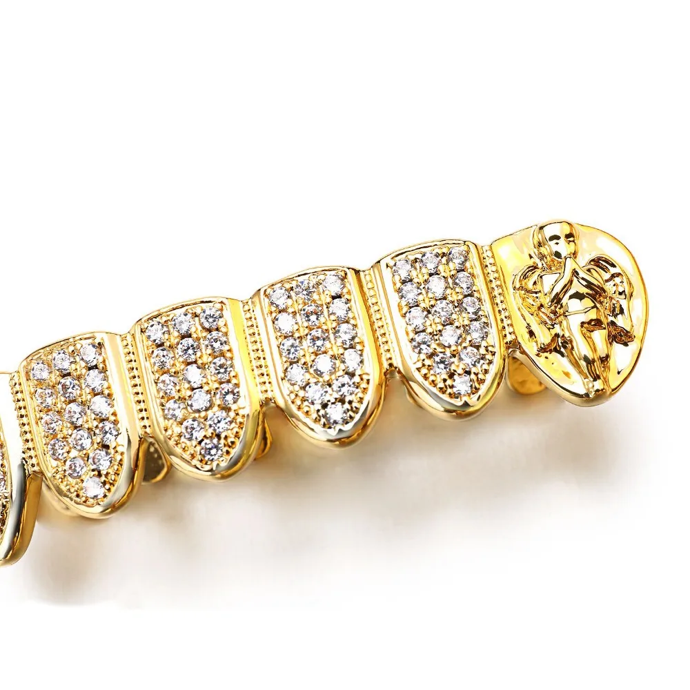 VANAXIN Панк зубы Grillz Для мужчин Jewelry молящийся Ангел зубы Caps вечерние подарок AAA со светящимся кубическим цирконием высокое качество Cool подарочной коробке