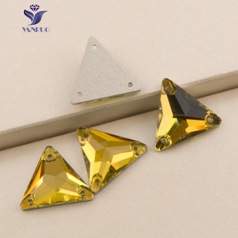 Янруо 3270 треугольный легкий топаз Flatback пришить Стразы стеклянные кристаллы
