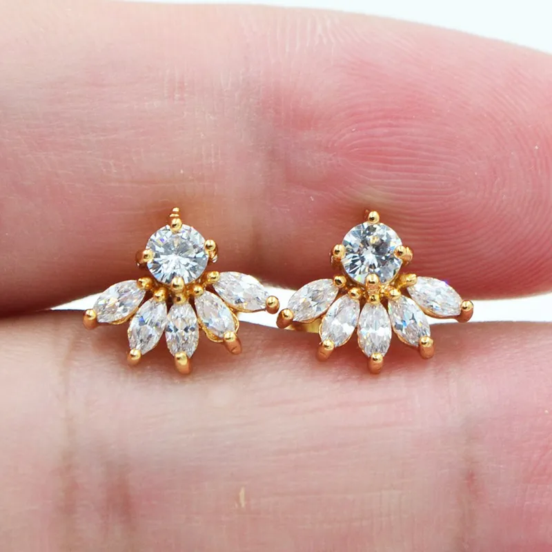 Модные золотые серьги-гвоздики AAA+ Cubic Zirconia Clear CZ Tail для женщин и девочек