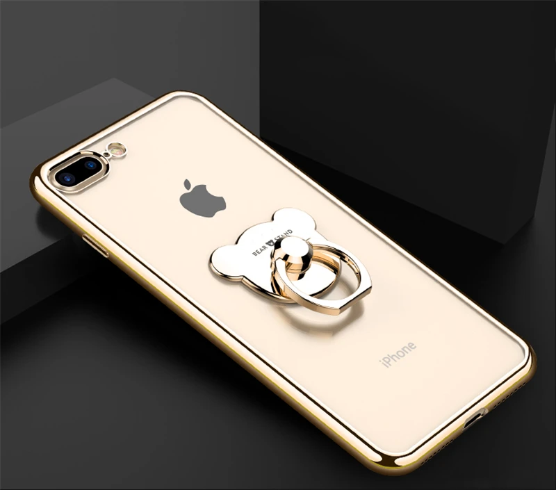 Cute Plating Soft Silicone Case for Samsung Galaxy A70 A50 A30 A20 M20 J4 J6 Plus 2018 S9 S10 with Bear Ring Holder |