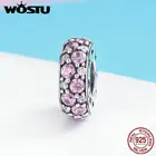 WOSTU, горячая Распродажа, 100% 925 пробы, серебряный, сверкающий, розовый, CZ, разделитель, шарм, подходит для браслета из бисера, Серебро S925, сделай сам, ювелирное изделие, подарок, FIC635