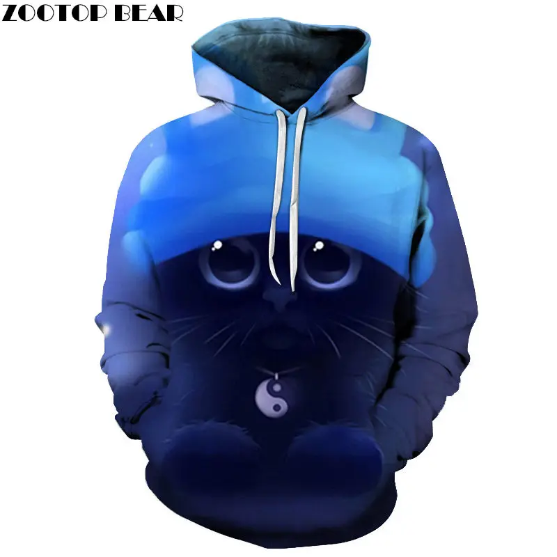 Angry Night Cat объёмный рисунок(3D принт) Толстовка для мужчин женщин спортивный костюм с капюшоном Модный пуловер одежда с капюшоном для улицы весеннее пальт