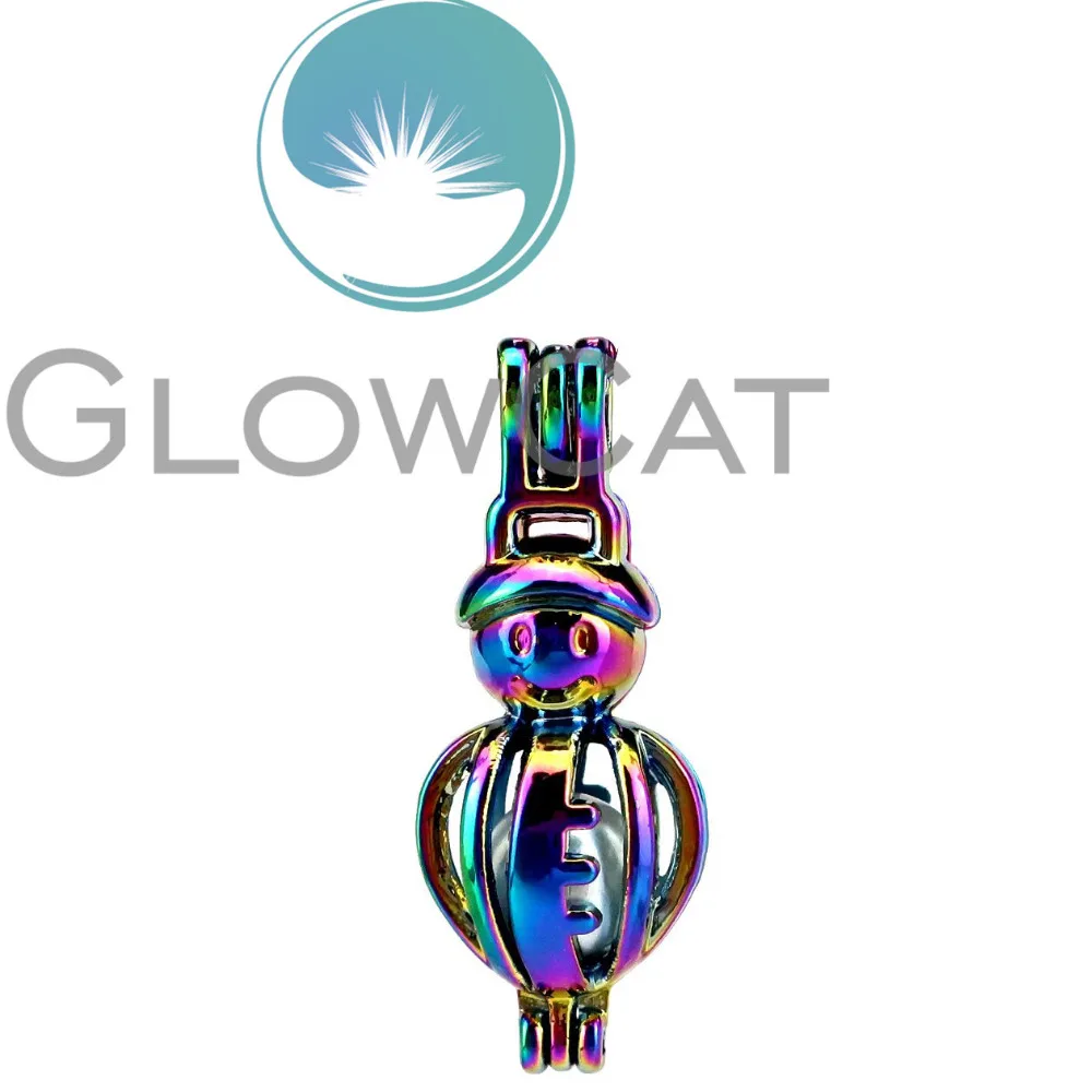 10x C282 Rainbow Colors Snowman Beads Cage Jewelry Making Perfume Essential Oil Diffuser Pearl Locket Pendant | Украшения и