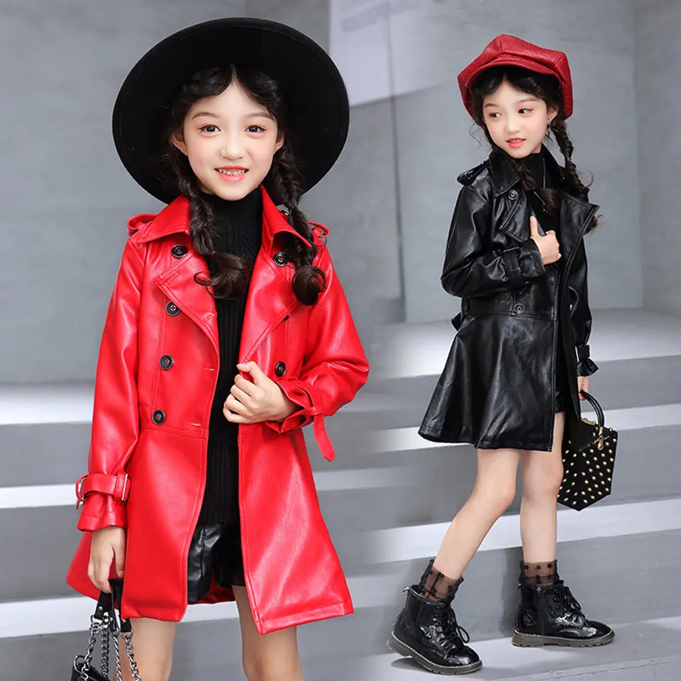 Куртка для девочек детская одежда кожаная куртка Детская пальто с капюшоном
