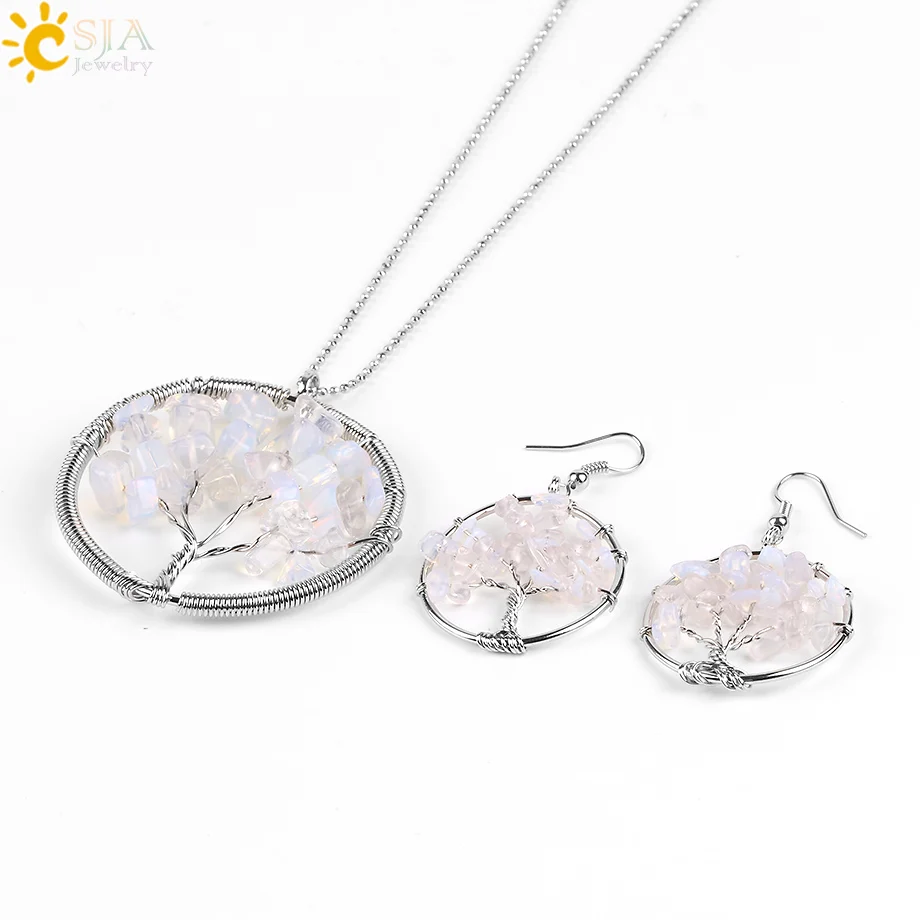 CSJA Reiki Ювелирные наборы Древо жизни натуральный драгоценный камень чипы оникс