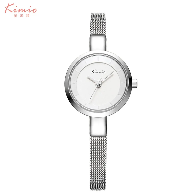 silver KIMIO, женские кварцевые часы, хит, элегантные, сетчатый Браслет, ремешок, женские наручные часы, простой дизайн, платье, часы,, женские, подарок, часы - Цвет: silver