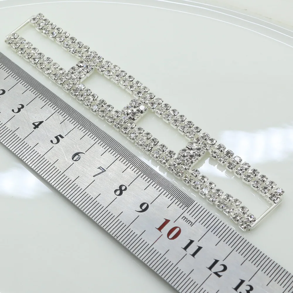 

10pcs 120mm H-shaped clear crystal rhinestones bikini Connector buckles reinforcement flat made For Swimming Wear Bridal Dress