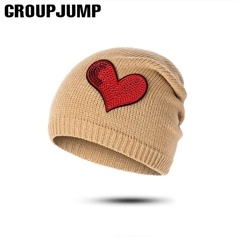 GROUP JUMP шапки унисекс шапки женские вязаные шапки мужские милые шапки с узором в виде сердца зимние шапочки женские шапки для девочек Skullies