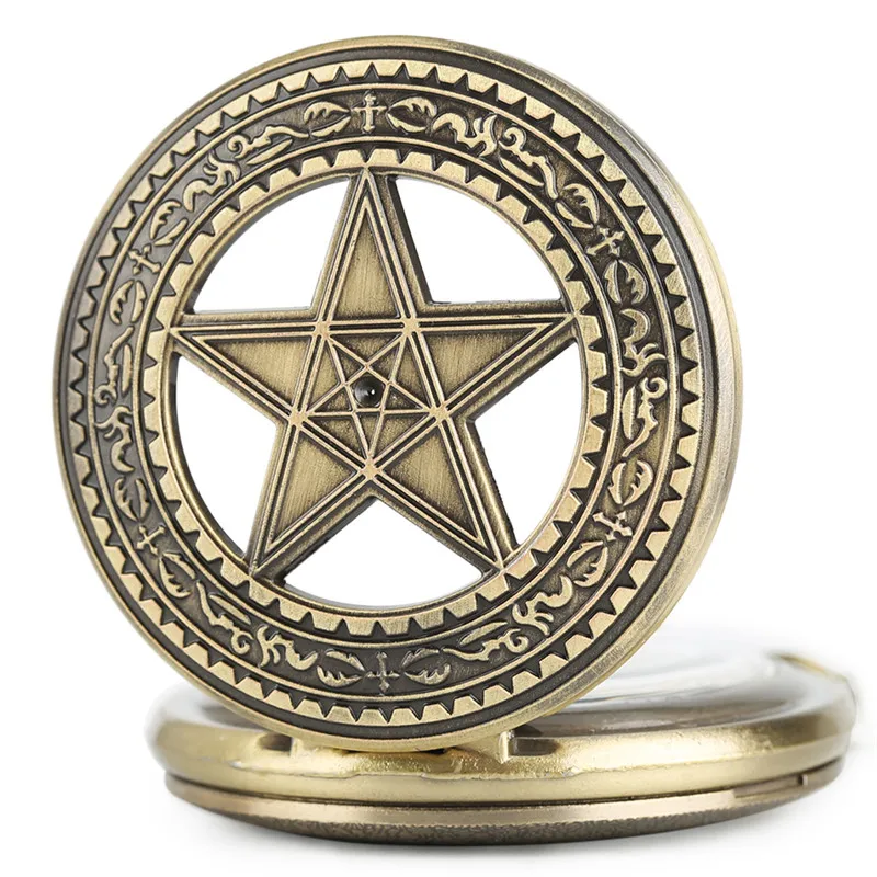 Винтажное ожерелье пентаграмма языческий Wiccan ведьма Готический оловянный кварцевые карманные часы для мужчин женщин и детей подарок стильный кулон