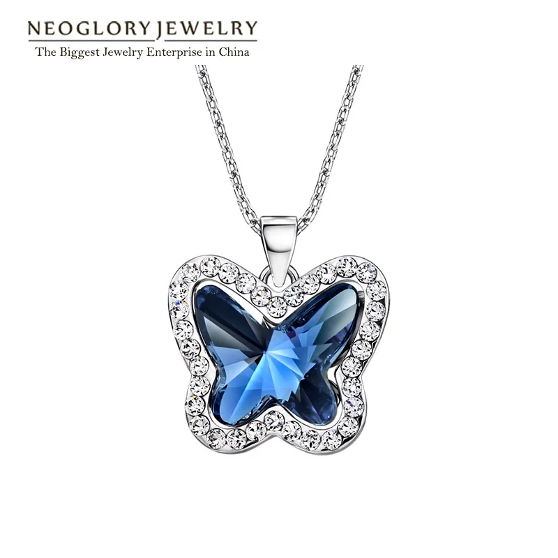 Ожерелье с подвеской-бабочкой Neoglory Синие стразы чокер для женщин 2020 | Украшения и