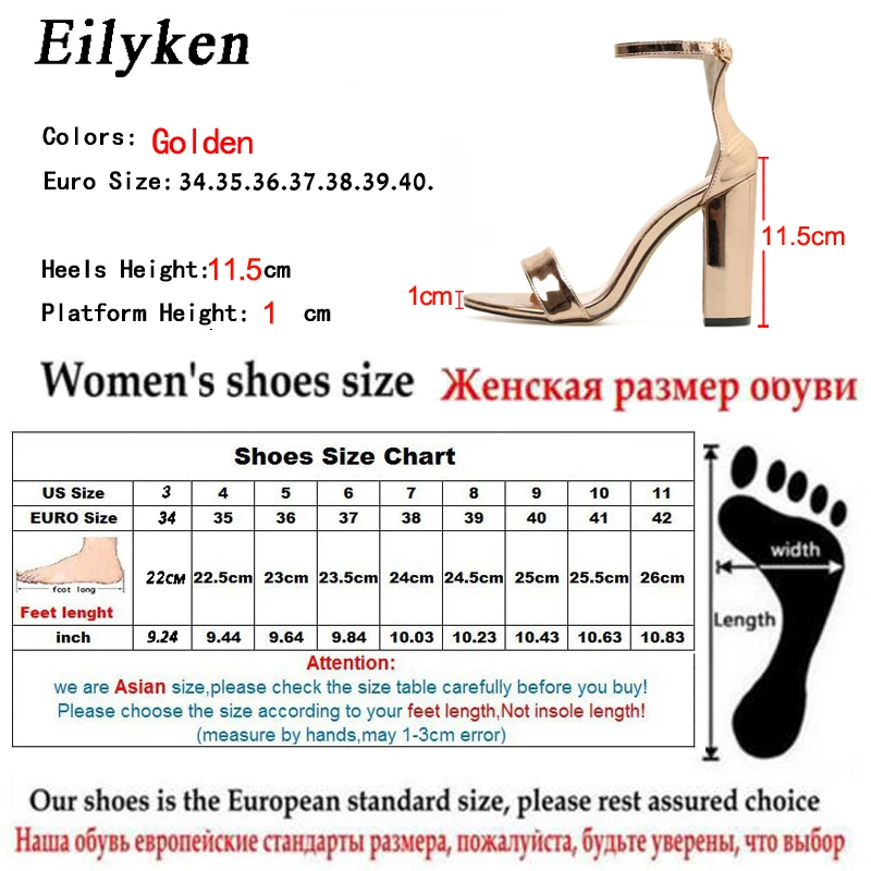 Eilyken/модные летние женские босоножки с ремешком на щиколотке золотистого цвета; пикантная обувь на высоком каблуке с открытым носком; женские босоножки для вечеринок