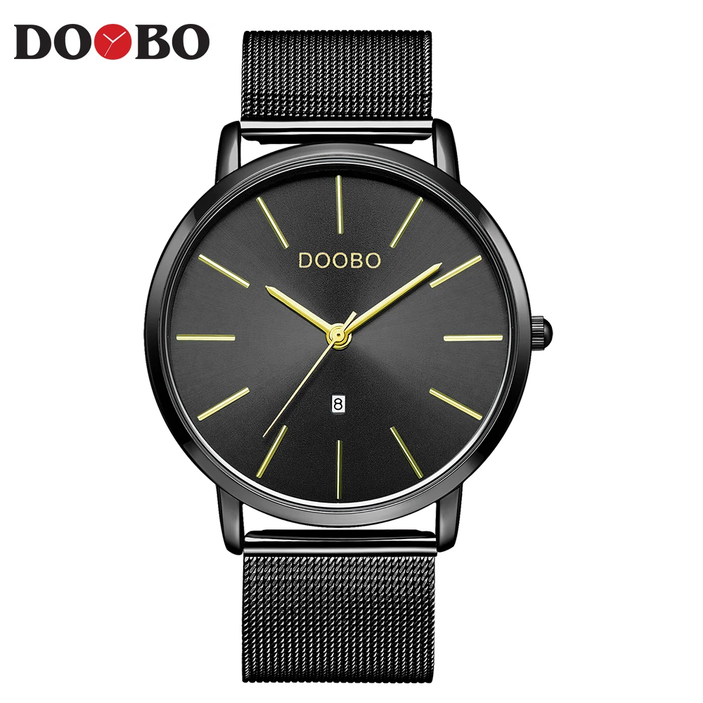 DOOBO Slim Men Quartz Watch Mens Watches Top Brand Luxury Black Blue Stainless Steel Mesh Sport Wrist Male Thin Clock D037 | Наручные