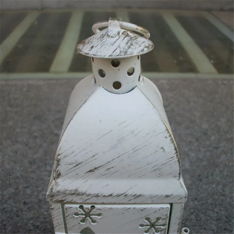 Винтажный металлический полый подсвечник подвесной Белый Марокканский