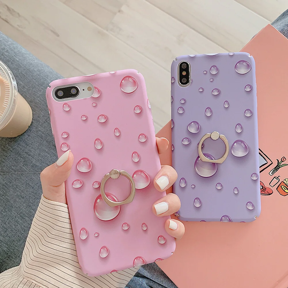 Boucho Hard PC Ring Grip Case For iphone XS MAX XR X 8plus 7 8 6 6s plus Water drops Pattern Phone Holder Cover |
