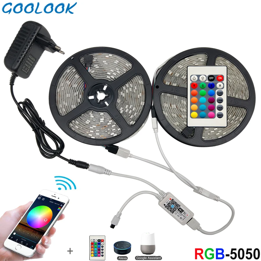 Гибкий светодиодный светильник RGB 12 В постоянного тока SMD 5050 RGBW RGB Светодиодная лента 5 м 10 м 15 М лента Диод+ WiFi музыкальный контроллер адаптер комплект полос