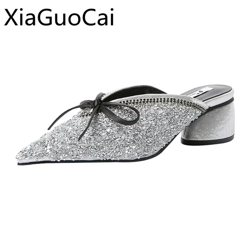 

Сланцы женские с бантом-бабочкой, летние модные Брендовые однотонные пикантные тапочки на высоком каблуке, сланцы