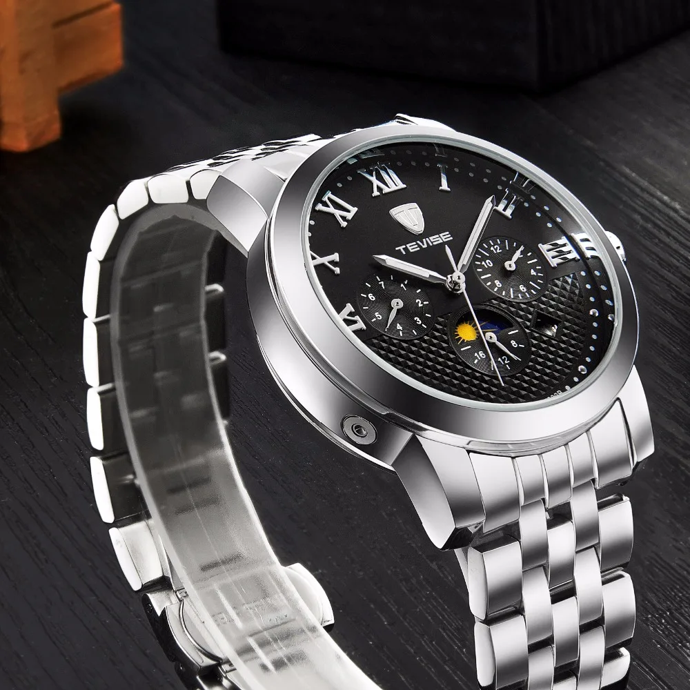 Tevise светящиеся деловые часы для мужчин автоматические механические с Лунной
