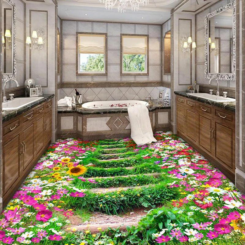 

Пользовательские 3D Пол обои цветы дорога Ванная комната Кухня Спальня пол Mural Стикеры Водонепроницаемый самоклеющиеся ПВХ-фото обои