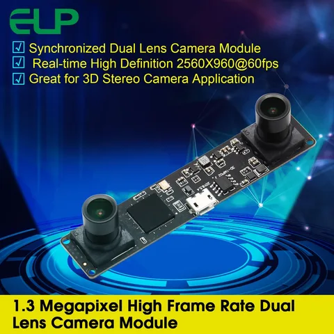 Синхронизация 960P двойной объектив usb модуль камеры MJPEG 60fps 2560X960 OV9750 CMOS стерео видео usb камера для 3D VR камера - изображение