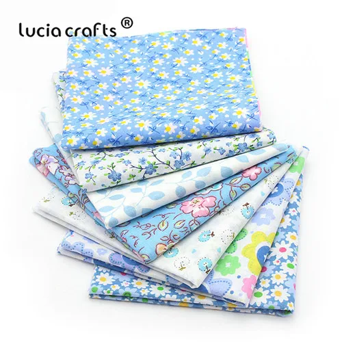 Light Blue Range Lucia crafts, 7 шт./лот, 25*25 см, хлопковая ткань с принтом для рукоделия, куклы, ручная работа, шитье, Лоскутная Ткань, текстиль, ткань H0913 - Цвет: Light Blue Range