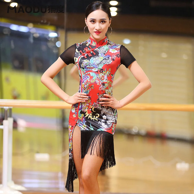 

Lady New Latin Dance Costumes Girls Fashion Tassel Lomba Dancing Suit Short Sleeve Dancing Costumes Female New Year Gift B-6927