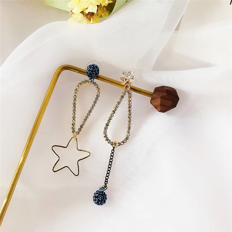 Корейские асимметричные серьги со стразами и шариком для женщин новинка 2019