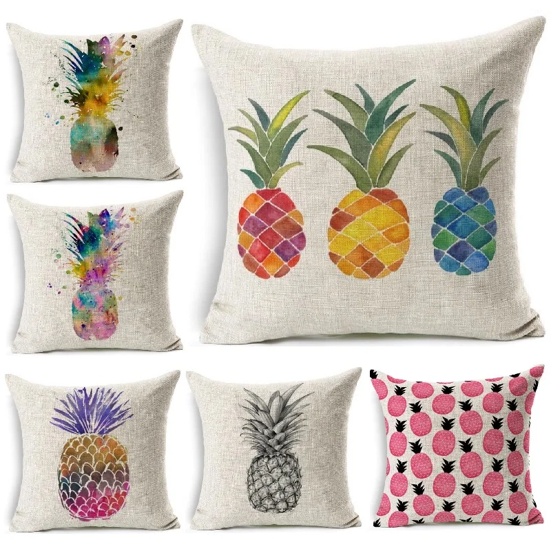 Pineapple Cushion Cover Ananas Printed Linen Pillow Home Decoration Car Sofa Decorative Pillowcase Almofadas 45x45cm | Дом и сад