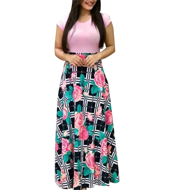 Женское платье с коротким рукавом и цветочным принтом повседневное свободное