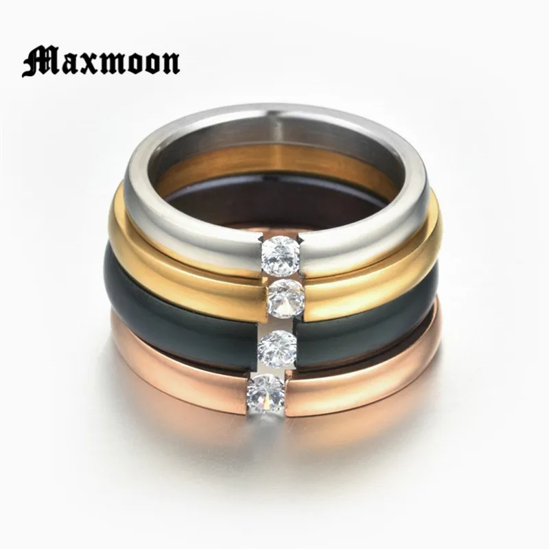 Женское Обручальное Кольцо Maxmoon из нержавеющей стали 2 мм с фианитами и