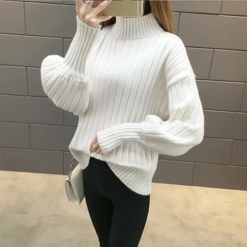 Lantern Sleeve Turtleneck Sweater Women Pullover Knitted Womens Sweaters Jumpers Ladies Female Winter Tops Truien Dames | Женская одежда